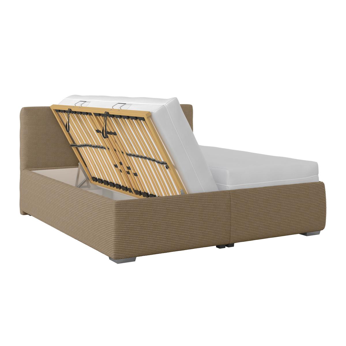 Polsterbett Lesia - Hellbraun/Chromfarben, KONVENTIONELL, Holzwerkstoff/Textil (180/200cm)