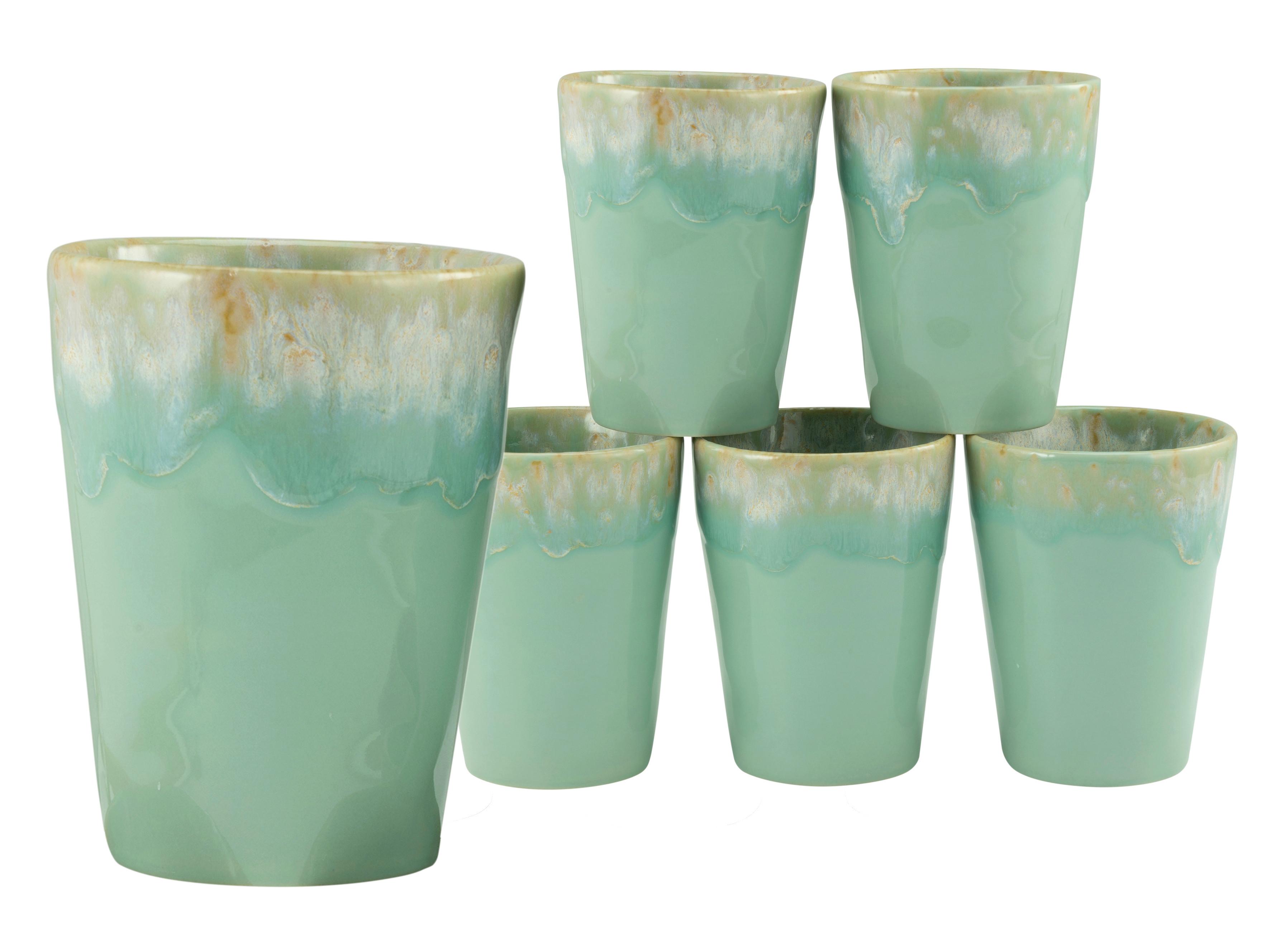 Kaffeebecher Keramik 360 ml 6 Stk. Hellblau Handbemalt