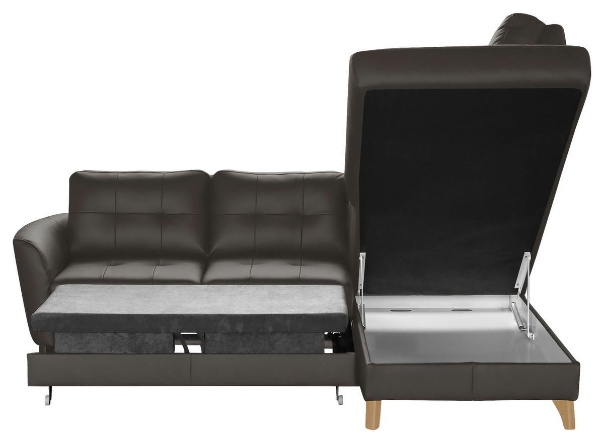Ecksofa Nordic Dunkelbraun S: 236x190 cm - Dunkelbraun/Buchefarben, Design, Leder/Textil (236/190cm) - Livetastic