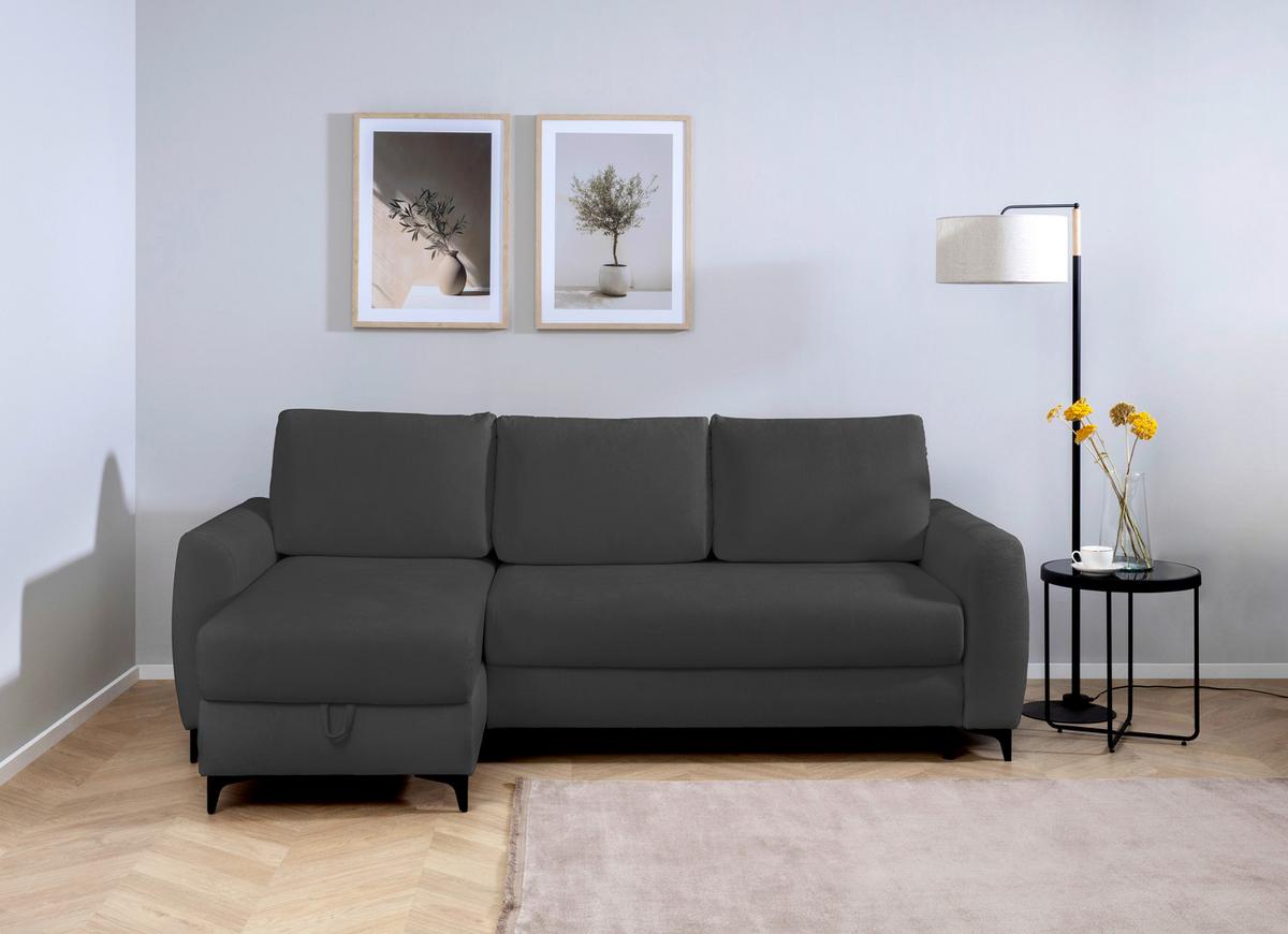 Ecksofa Moli, Anthrazit S: 236x148 cm - Anthrazit/Schwarz, Design, Textil (236/148cm) - MID.YOU
