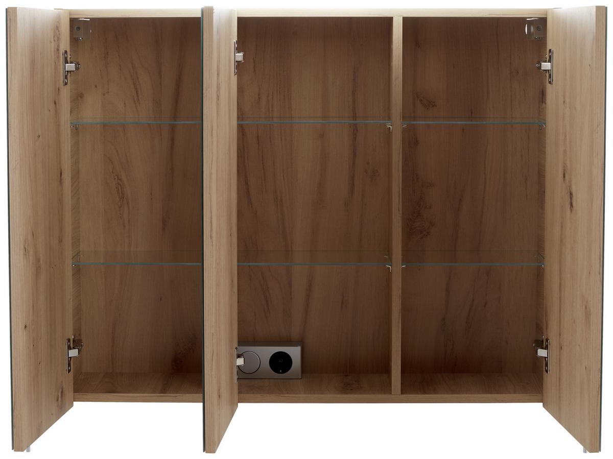 Spiegelschrank Avensis Mit Led 3-Türig BxHxT: 75x73x20,5 cm - Klar/Eichefarben, MODERN, Glas/Holzwerkstoff (75/73/20,5cm) - Luca Bessoni