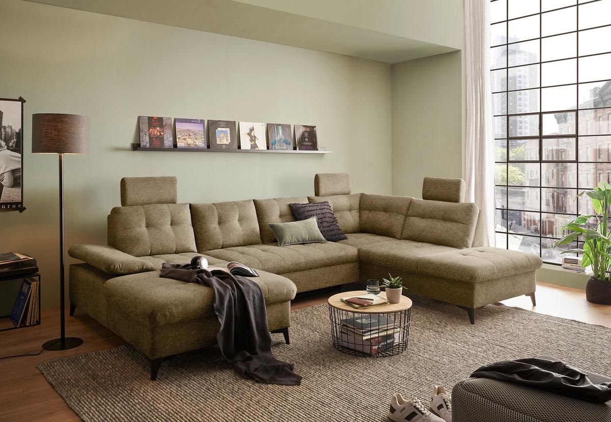 Wohnlandschaft Durban U Terracotta U: 170/324/218 Cm - Sandfarben/Schwarz, KONVENTIONELL, Textil (170/324/218cm) - MID.YOU