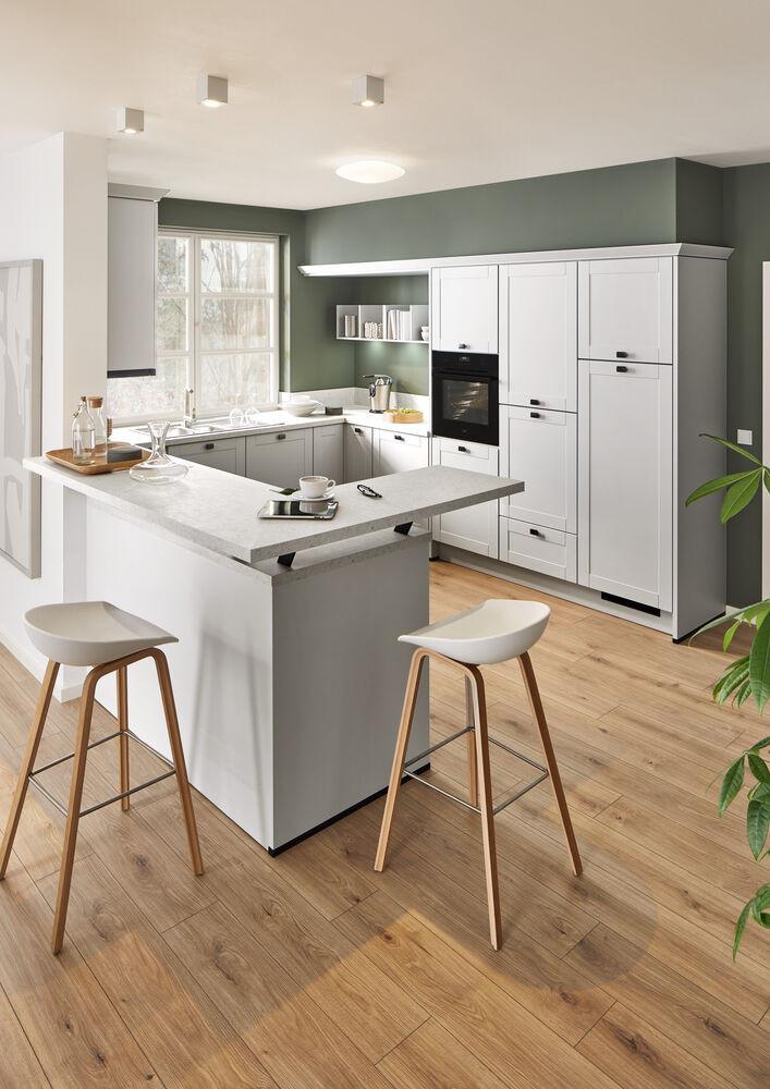 Einbauküchen Pn 435 Frei Planbar Landhausstil - Weiß Hochglanz/Eichefarben, Holzwerkstoff - Pino