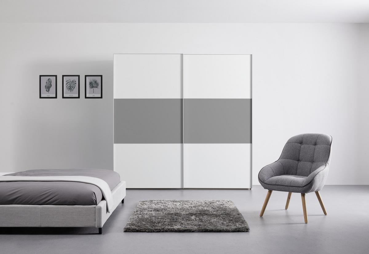 Schwebetürenschrank 225cm Includo, Weiß/grau - Weiß/Grau, MODERN, Holzwerkstoff (225/222/68cm)