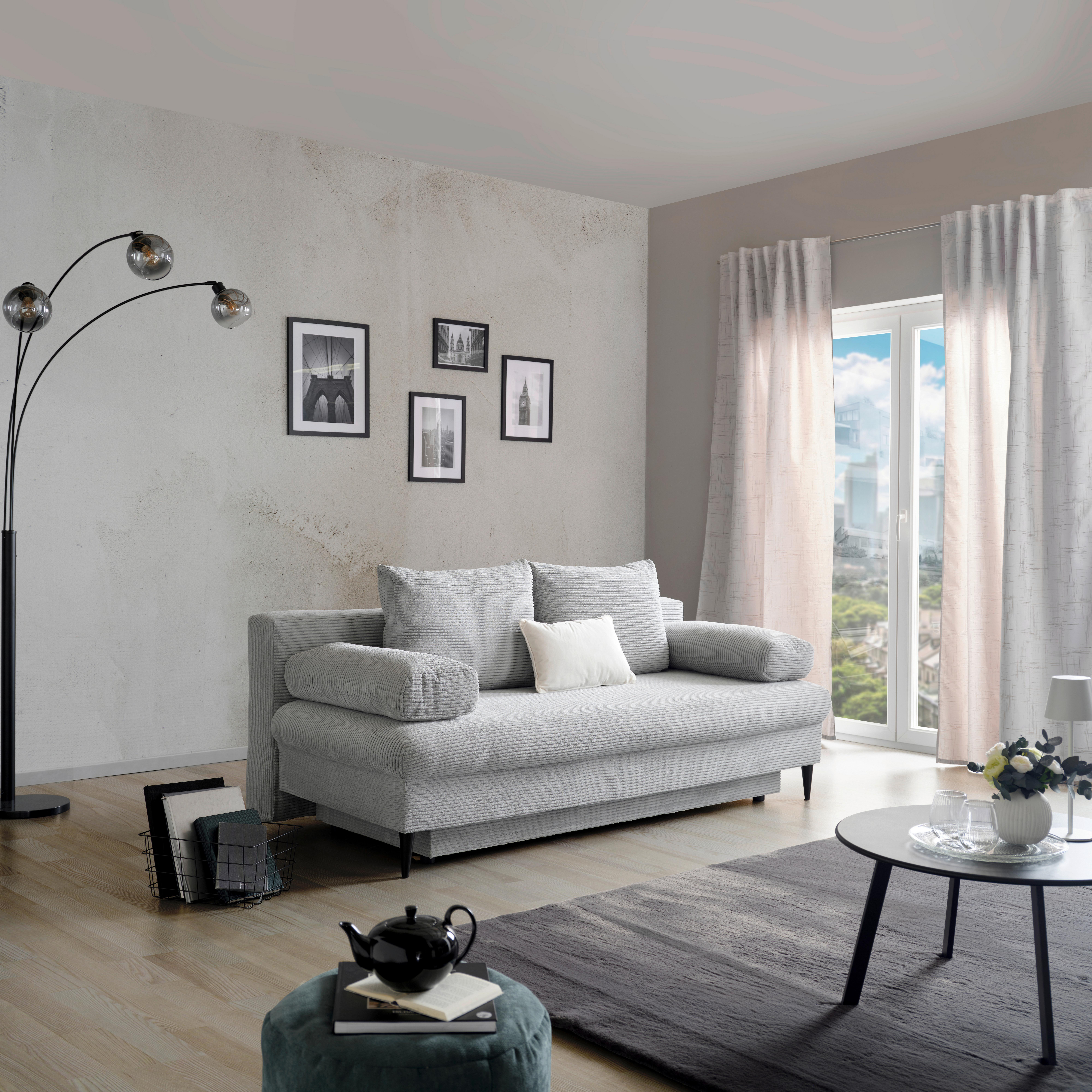 Pohovka MILANO, sivá, s lôžkom a úložným priestorom - čierna/sivá, Modern, drevo/textil (200/95/95cm)