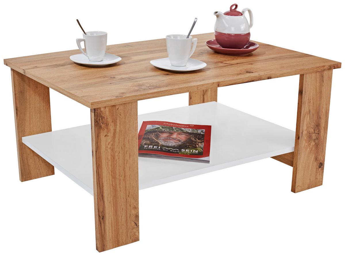 Couchtisch Mit Ablagefach Paolo, Wotan Eiche Dekor/weiß - Dunkelgrau/Eiche Wotan, MODERN, Holzwerkstoff (90/41/55cm)