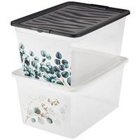 Aufbewahrungsbox Eukalyptus mit Deckel 38,4x19,9x28,3 cm - Klar/Weiß, KONVENTIONELL, Kunststoff (38,4/19,9/28,3cm)