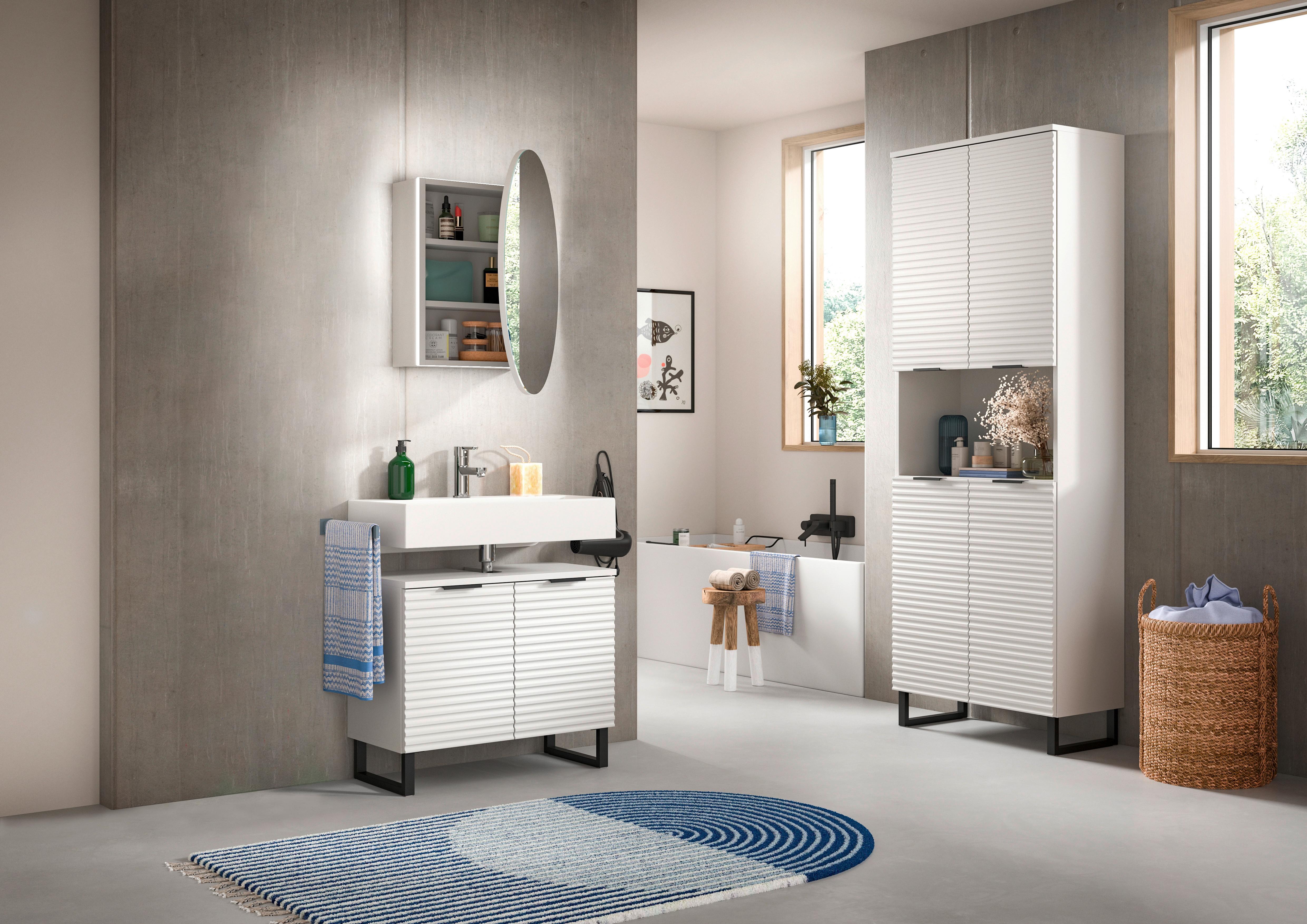 Badezimmer Riff Weiß B: 140 cm - Schwarz/Weiß, MODERN, Holzwerkstoff (140cm) - MID.YOU