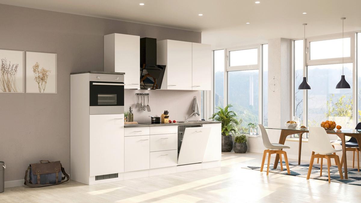 Küchenzeile Lucca Mit Geräten 280 Cm Weiß - Graubraun/Weiß, KONVENTIONELL, Holzwerkstoff (280cm) - FlexWell