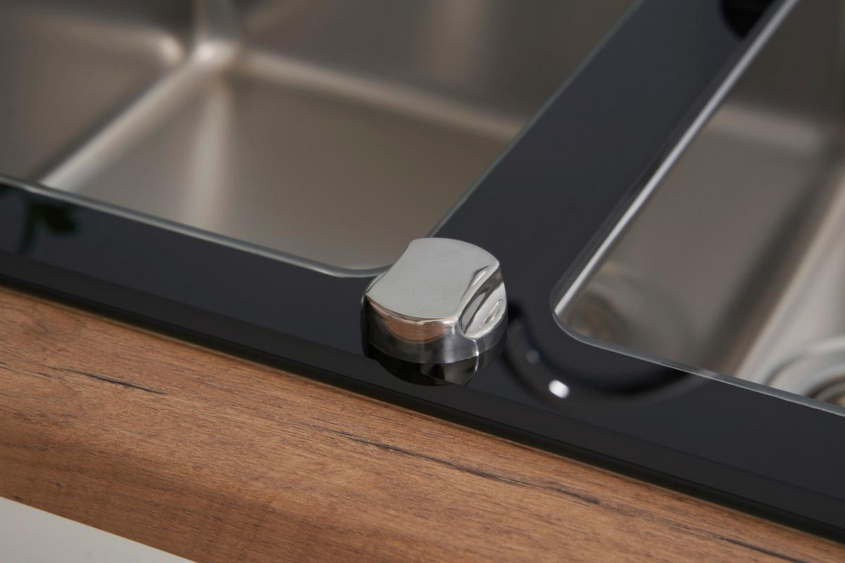 Spüle Respekta Glasspüle 100 X 50 cm - Schwarz, Trend, Glas/Metall (100/21/50cm) - Respekta