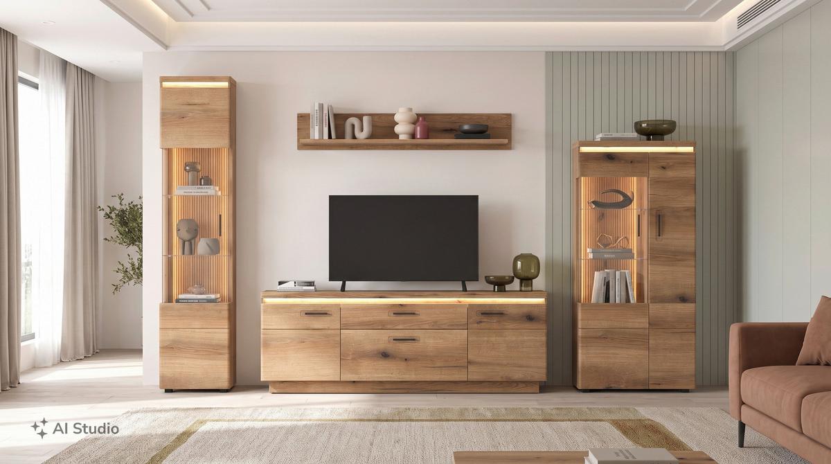 TV-ELEMENT Molina Eiche Dekor B: 180cm - Eichefarben/Schwarz, Basics, Holzwerkstoff (180/64,4/44,6cm)