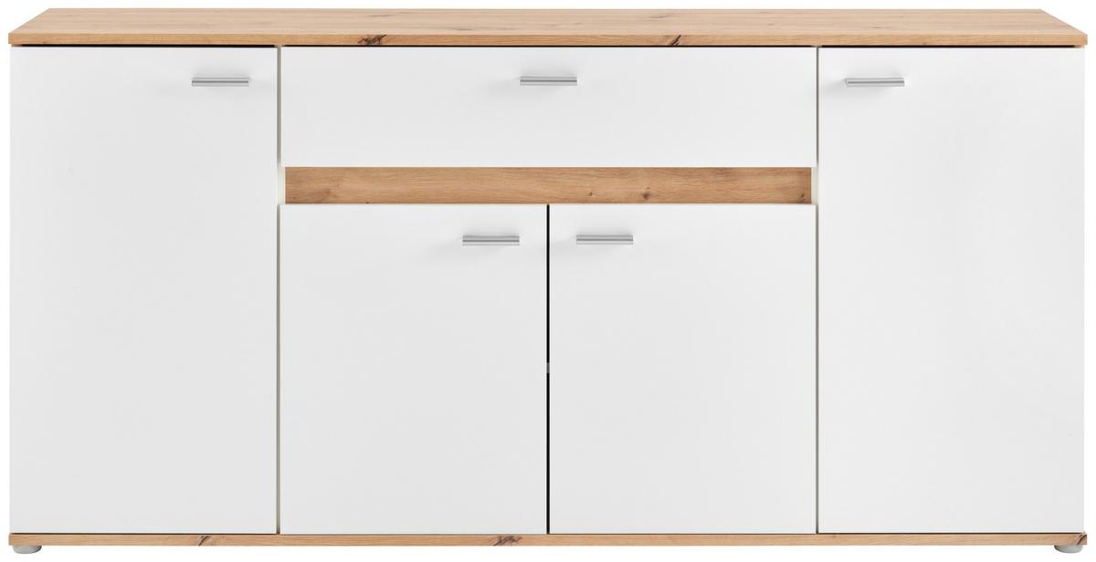 Kommode Carmen Artisan/ Weiß B: 160 Cm - Silberfarben/Weiß, Trend, Holzwerkstoff (160/80/35cm) - Based