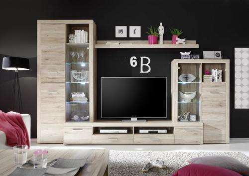 Wohnwand 4-Tlg. Festival, Sanremo Eiche Dekor - Eichefarben/Anthrazit, Design, Glas/Holzwerkstoff (310/204/46cm) - Livetastic