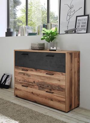 Schickes Design in Holzdekor und Betonoxid Kommode in Holzdekor und Betonoxid