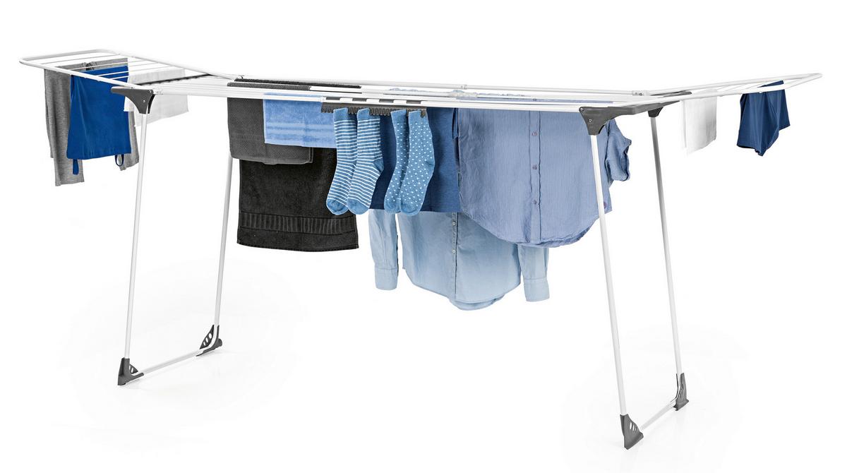 Wäscheständer Easymaxx, Grau, Weiß, Lxbxh: 258x56x100 Cm - Weiß/Grau, Basics, Kunststoff/Metall (258/56/100cm)