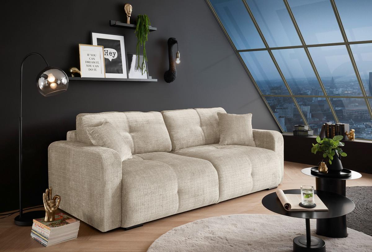 Schlafsofa Bullet Beige B: 235 Cm - Beige/Schwarz, KONVENTIONELL, Textil (235/88/120cm) - MID.YOU
