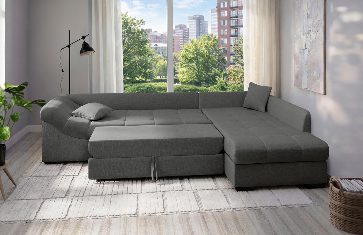 Eckschlafsofa Alvito Graubraun S: 298x202 Cm - Graubraun/Schwarz, MODERN, Textil (298/202cm) - MID.YOU