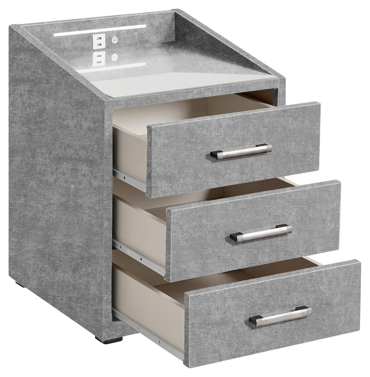 Noční stolek MOON potah ODIN GREY,v.61cm - šedá/černá, Moderní, kompozitní dřevo/textil (47/61/46cm)