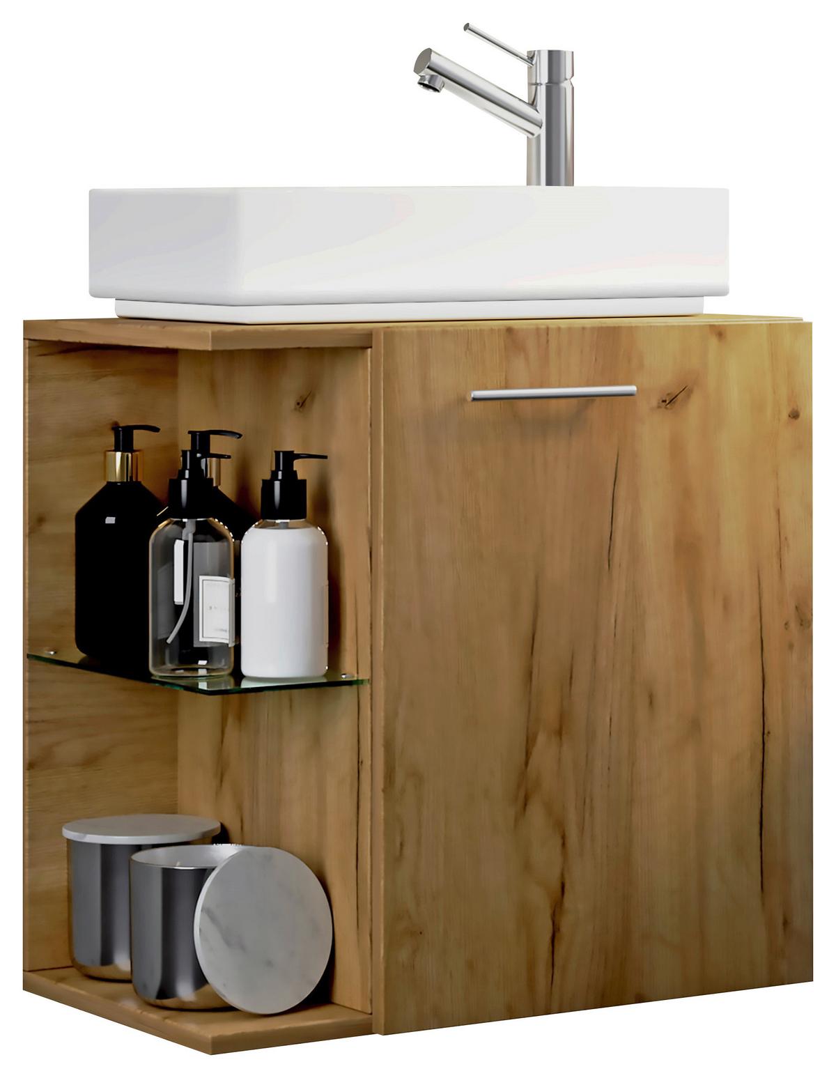 Waschtischkombi Hausa - Honigeiche/Weiß, MODERN, Glas/Keramik (52cm) - MID.YOU