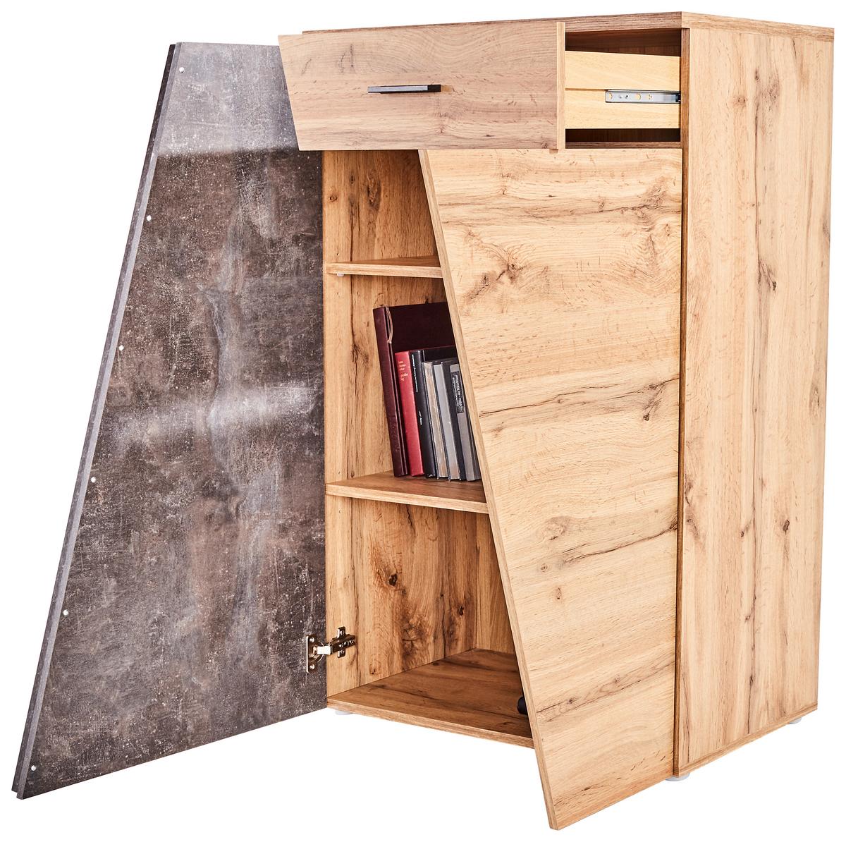 Kommode B 80cm Venedig, Wotan Eiche Dekor/beton Optik - Eichefarben/Schwarz, MODERN, Holzwerkstoff (80/110/40cm)