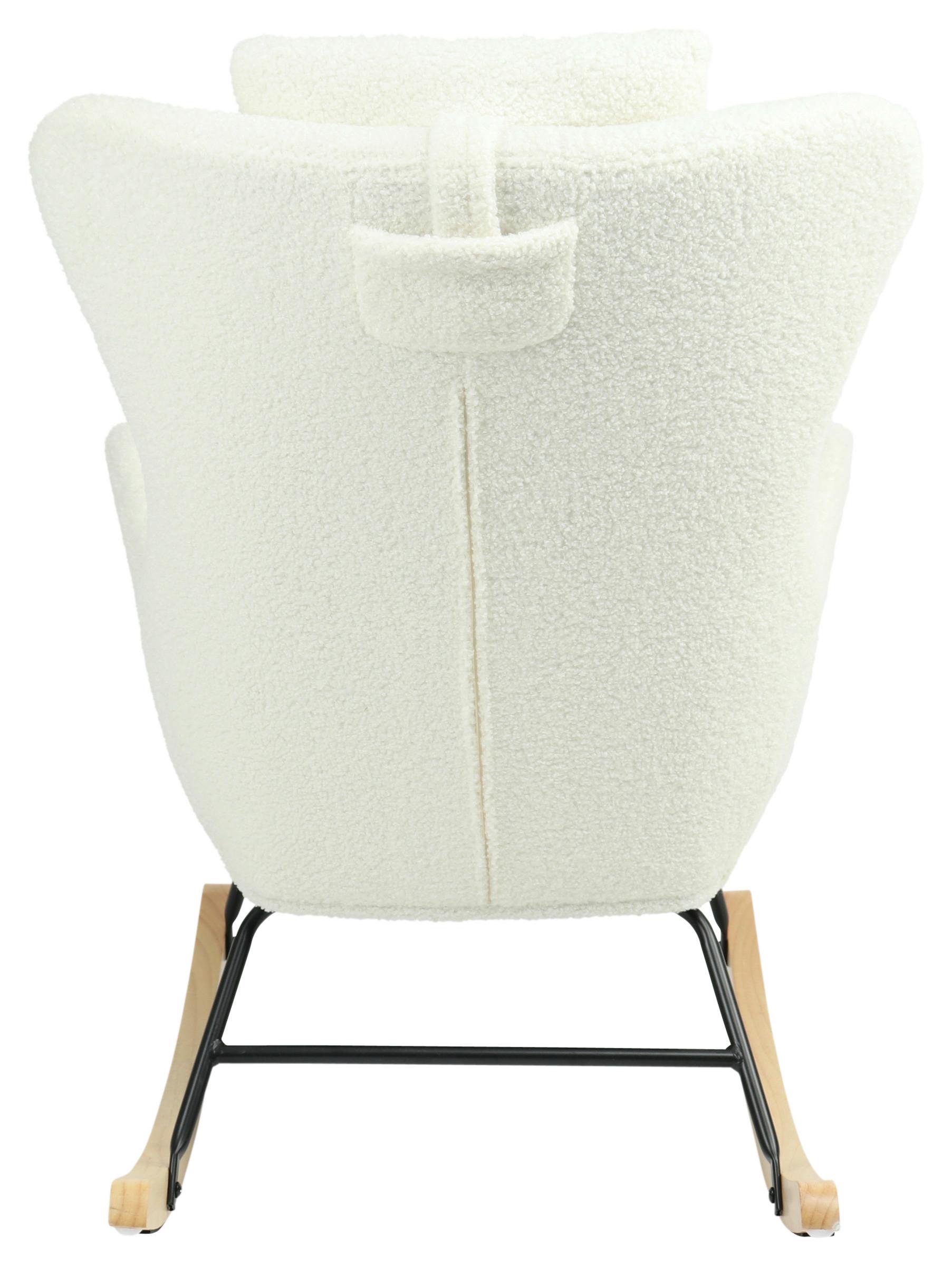 Schaukelsessel Teddy Teddy Weiß, B: 66 cm - Weiß/Naturfarben, MODERN, Holz/Textil (66/90/85cm)