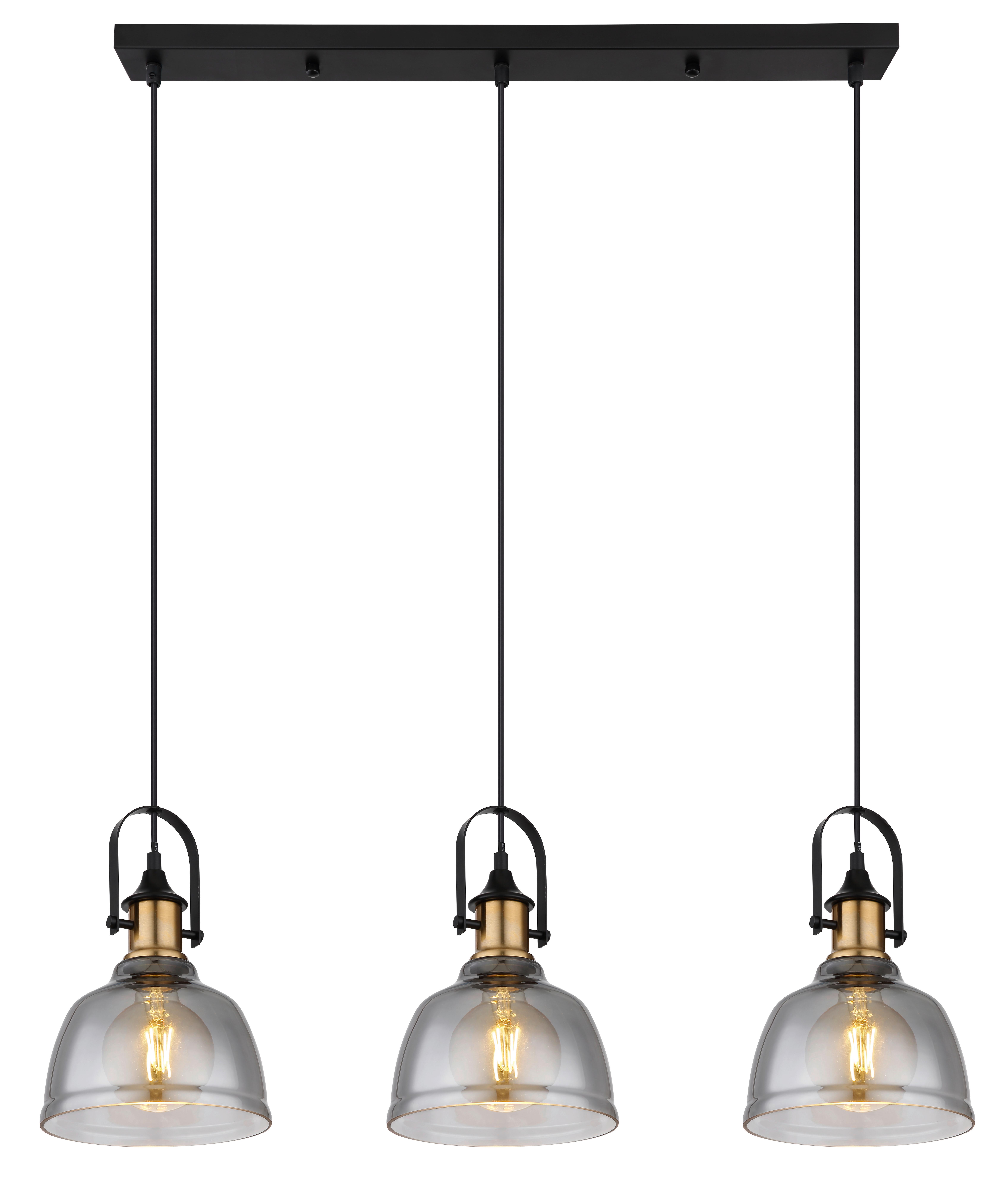 Hängeleuchte H: 120 cm 3-Flammig - Messingfarben/Schwarz, Design, Glas/Metall (83,5/20cm) - Globo