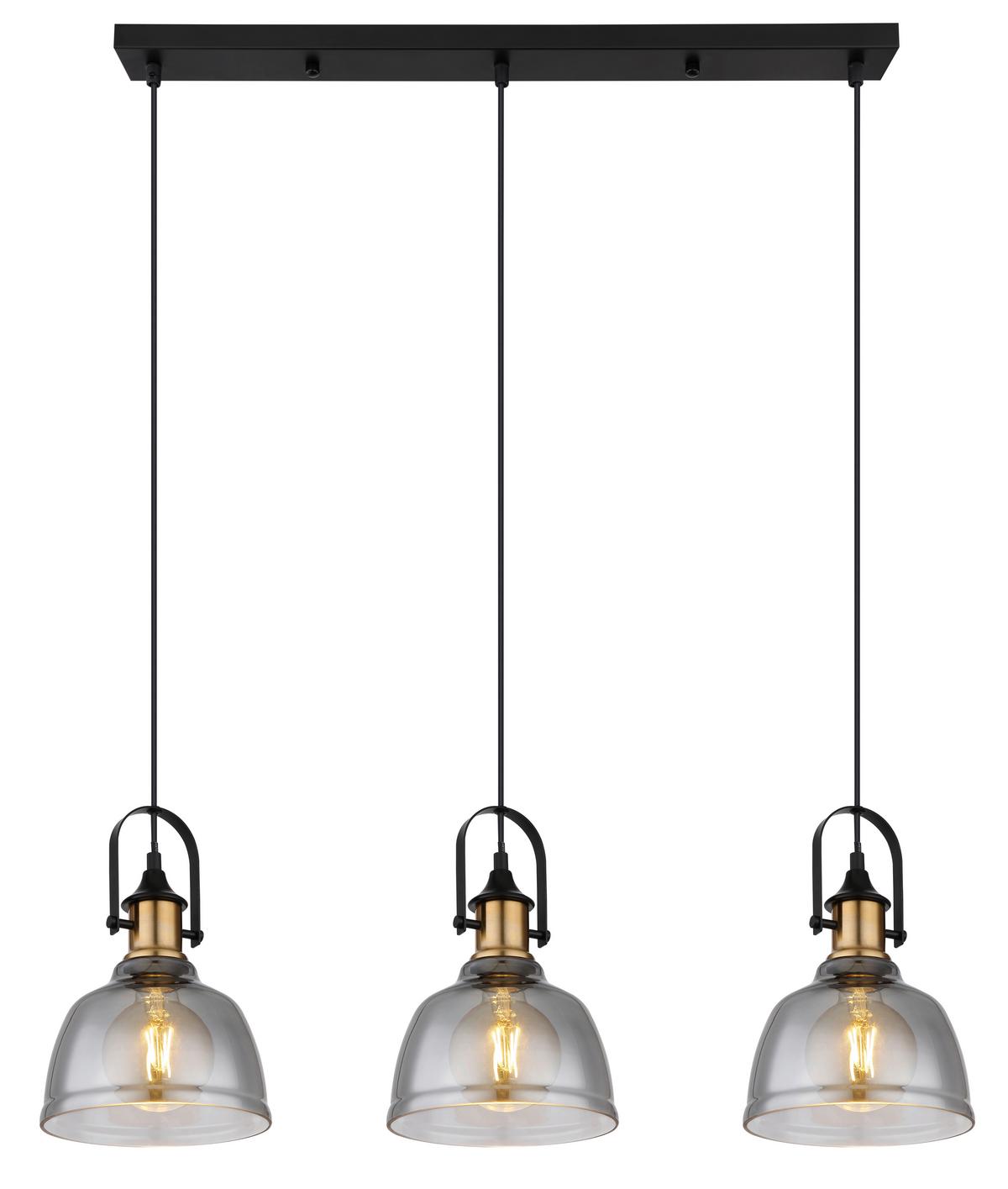 Hängeleuchte H: 120 cm 3-Flammig - Messingfarben/Schwarz, Design, Glas/Metall (83,5/20cm) - Globo