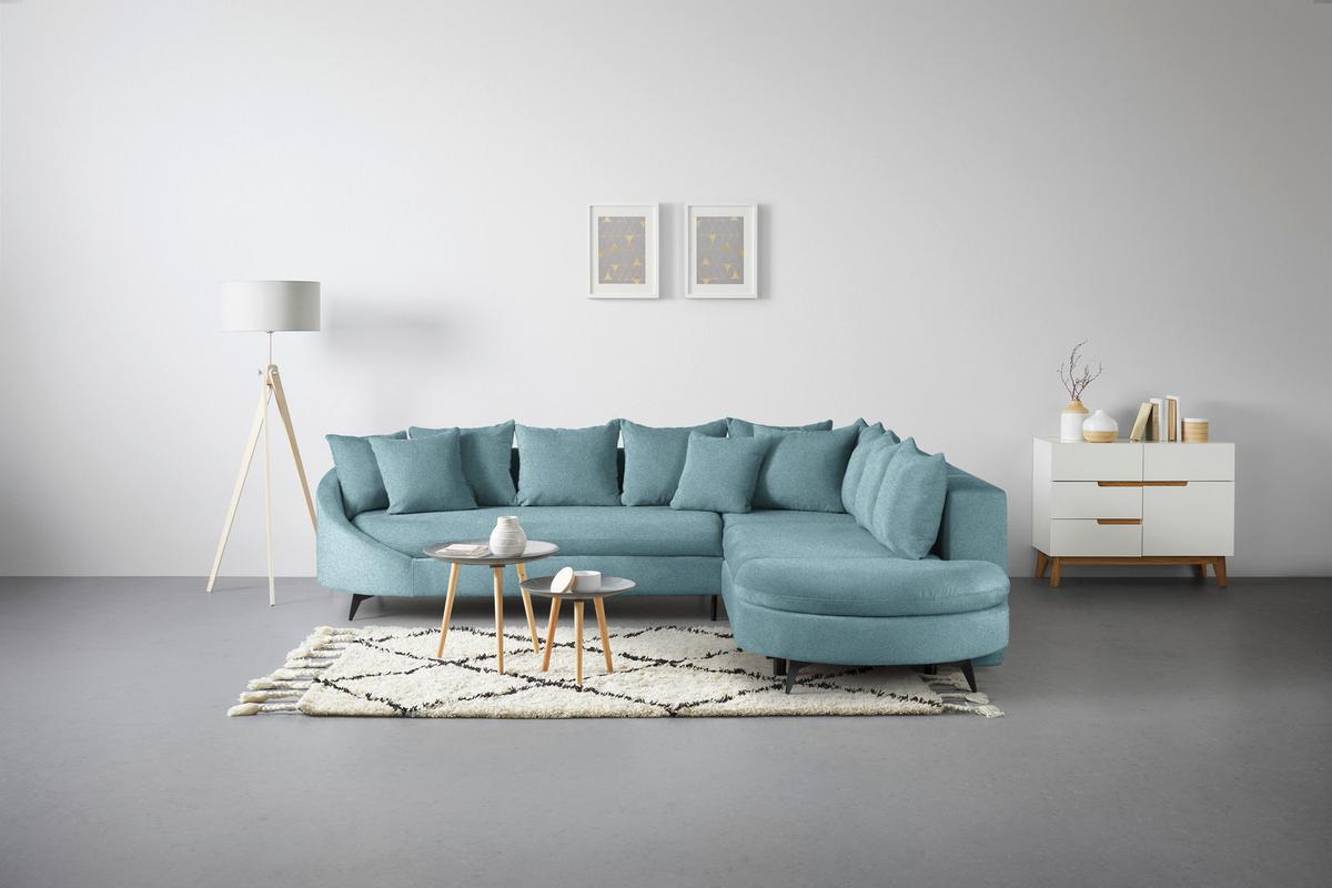 Rohová sedačka AXEL, pravá, modrá žinylka - modrá/černá, Moderní, kov/textil (291/250cm) - Mömax