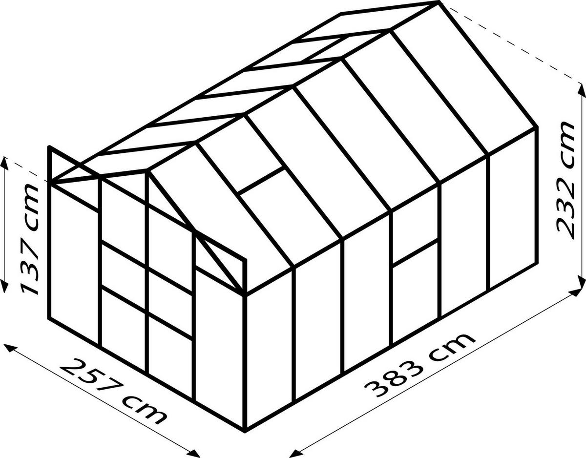 Gewächshausbausatz Meridian 2 9900 9,9 M2 Metall/Glas - Grün, Basics, Glas/Metall (257/231,8/383cm)