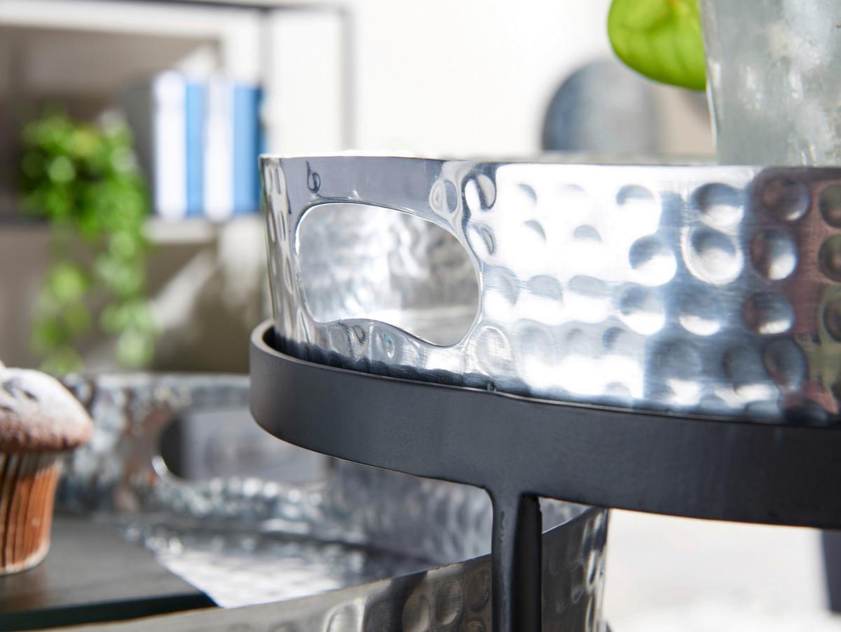 Beistelltischset Silberfa./schwarz D:32,5/38cm - Silberfarben/Schwarz, MODERN, Metall (32,5/32,5/53cm) - MID.YOU