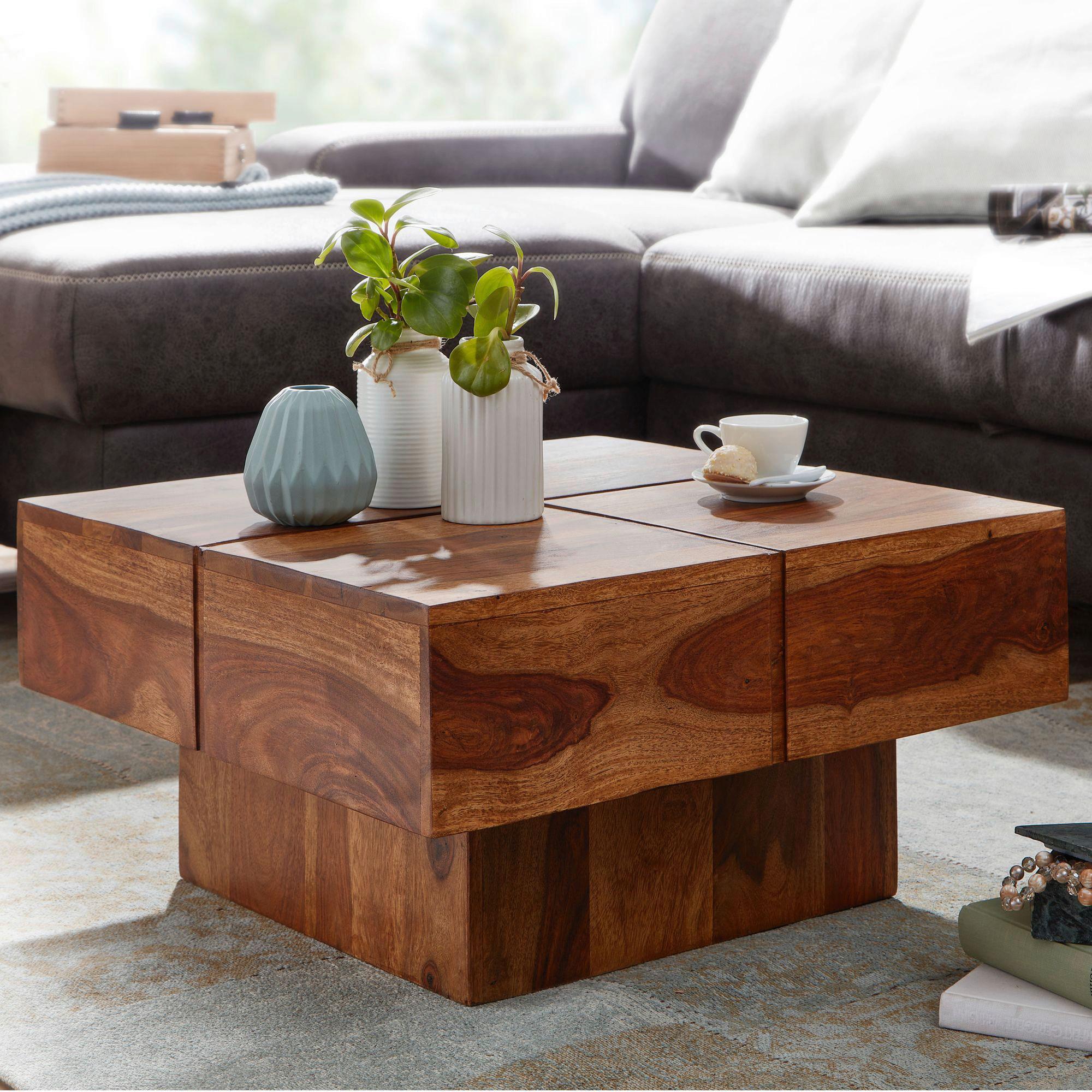 Couchtisch Wohnling Sheesham B: 57,5 cm - Sheeshamfarben, MODERN, Holz (57,5/57,5/30cm) - MID.YOU