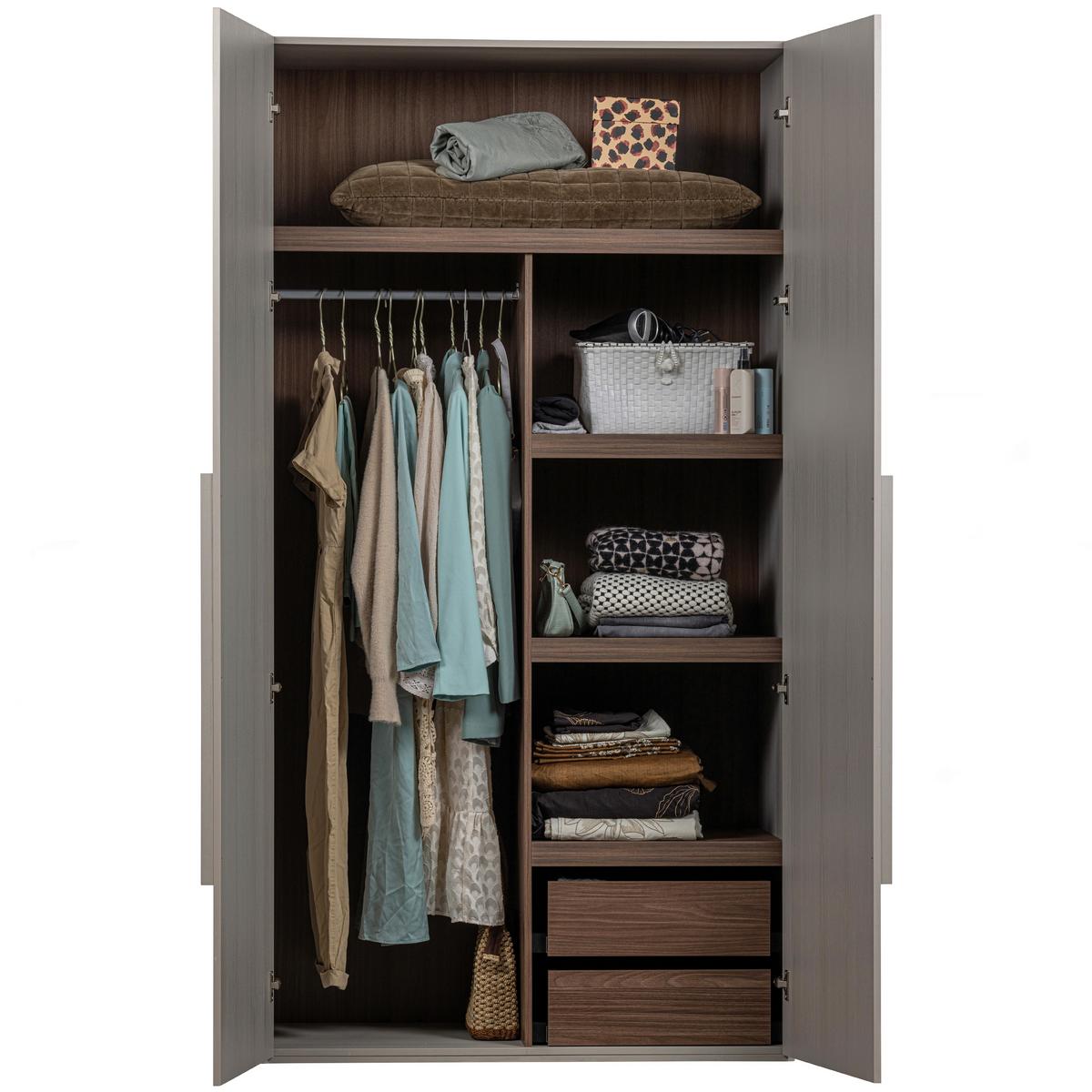 Drehtürenschrank Rens, Grau B: 110 cm - Walnussfarben/Grau, Design, Holz (110/210/58cm) - Livetastic