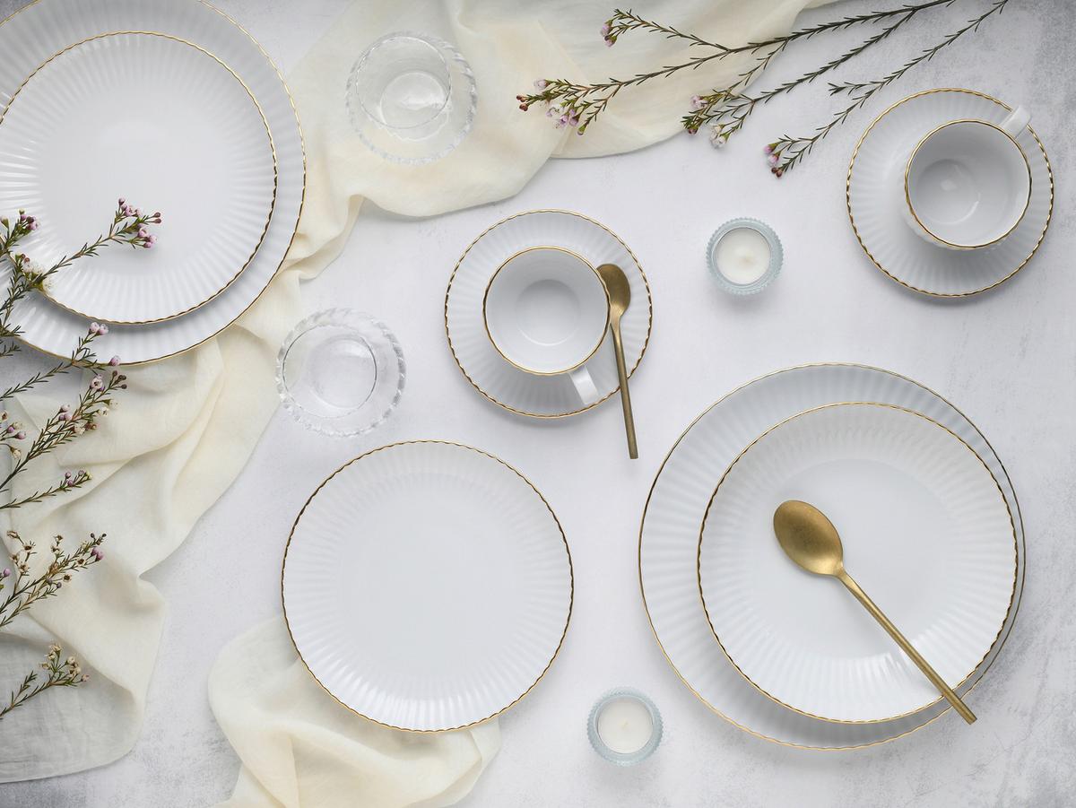Kombiservice Allegra Goldfarben/weiß 30--Teilig - Goldfarben/Weiß, Basics, Keramik (43/36,5/32,5null) - Creatable
