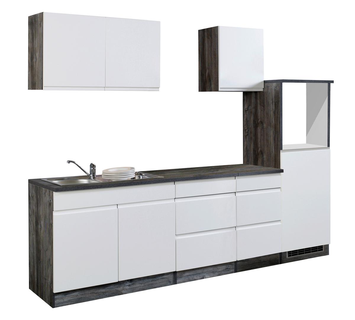 Küchenzeile Cardiff ohne Geräte 270 cm Weiß/Vintage - Weiß Hochglanz/Grau, Basics, Holzwerkstoff (270cm) - Held