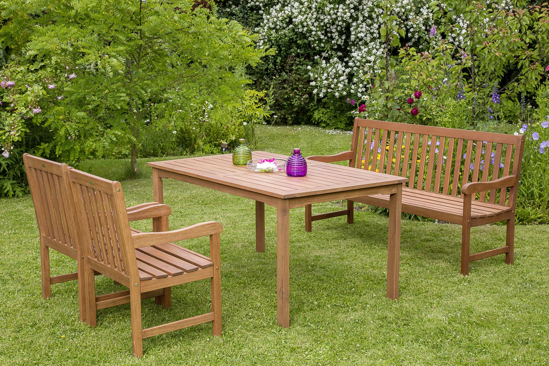 Gartenbank Echtholz 3-Sitzer Santos mit Rückenlehne - Naturfarben, Basics, Holz (157/89/58cm) - Ambia Garden