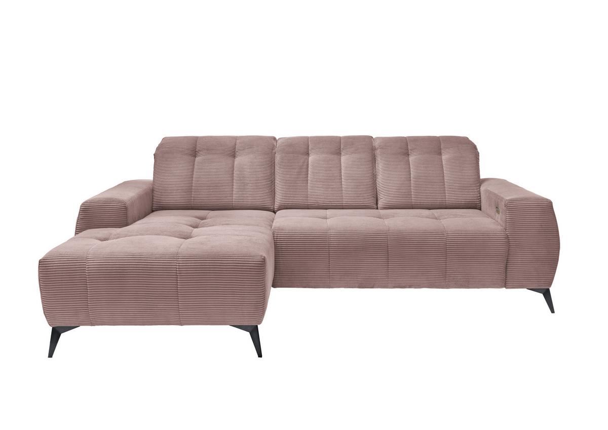 Ecksofa mit USB Anschluss Sano, Rosa, S: 180x258 cm - Schwarz/Rosa, MODERN, Textil (180/258cm) - Livetastic