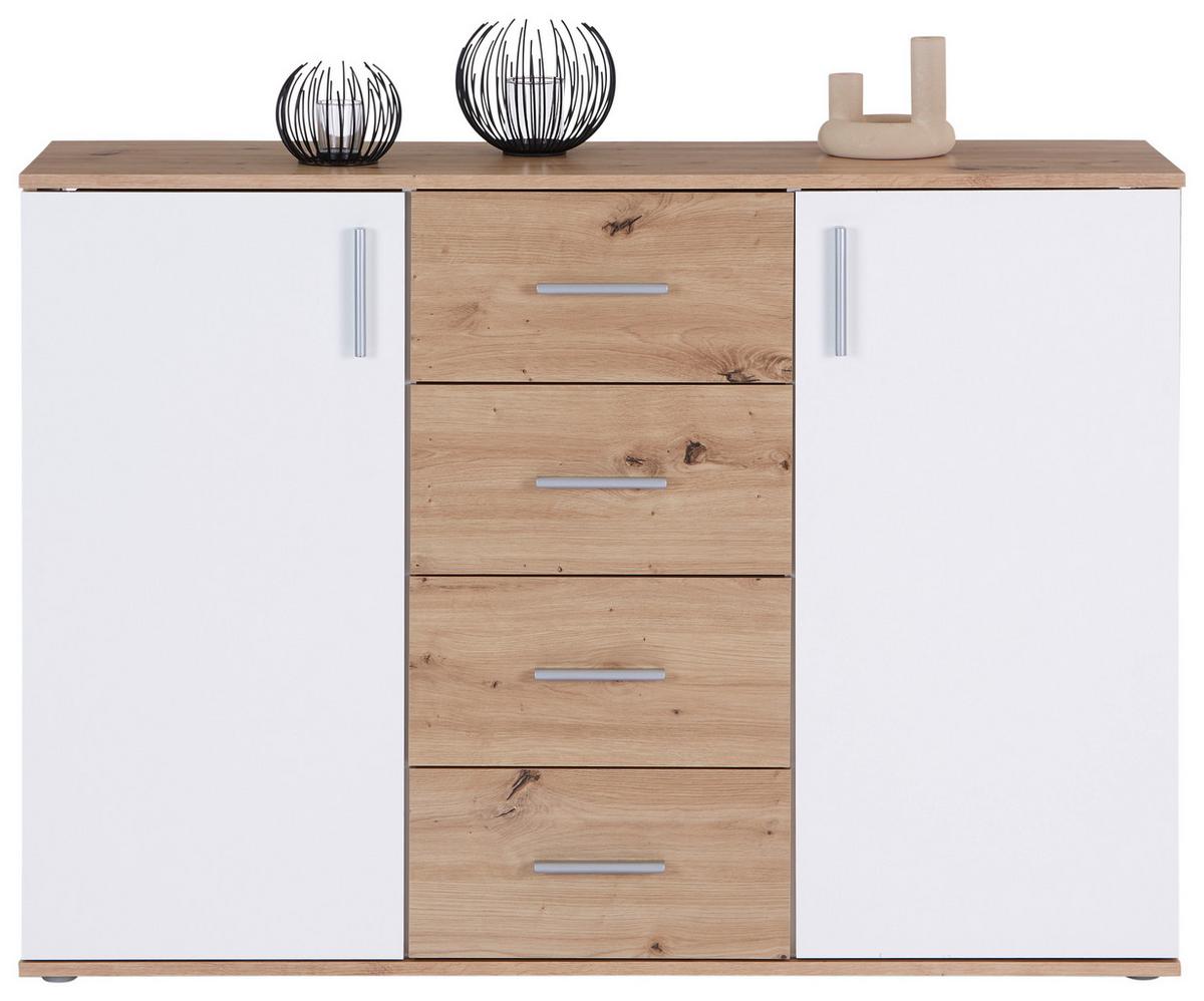 Komód Ina 132/95 Cm - Artisan tölgy/fehér, Modern, faalapú anyag (132/94,8/38,3cm)