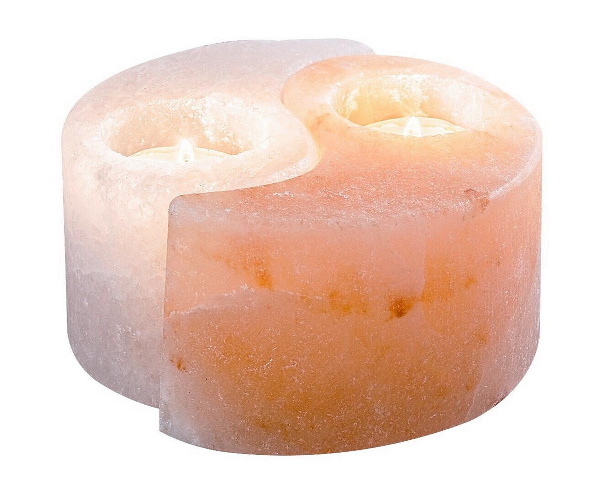 Stojan na sviečku SOLUNA - oranžová/biela, Natur, kameň (12cm)