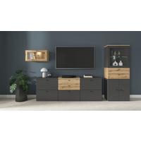 Wohnwand Sixty-four Anthrazit/eichefarben - Eichefarben/Anthrazit, Trend, Holzwerkstoff (320/160/35cm)