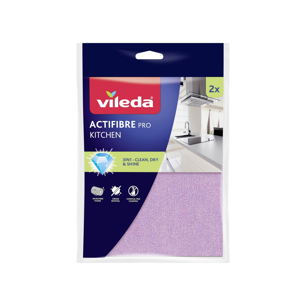 Utierka z mikrovlákna 2 KS ACTIFIBER PRO KITCHEN 2PC - viacfarebná, Basics, textil (18/25cm) - Vileda