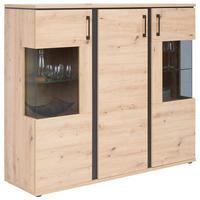 Highboard Mit Softclose B: 145 cm Nature Eiche Dekor/Schwarz - Eichefarben, KONVENTIONELL, Glas/Holzwerkstoff (145cm)