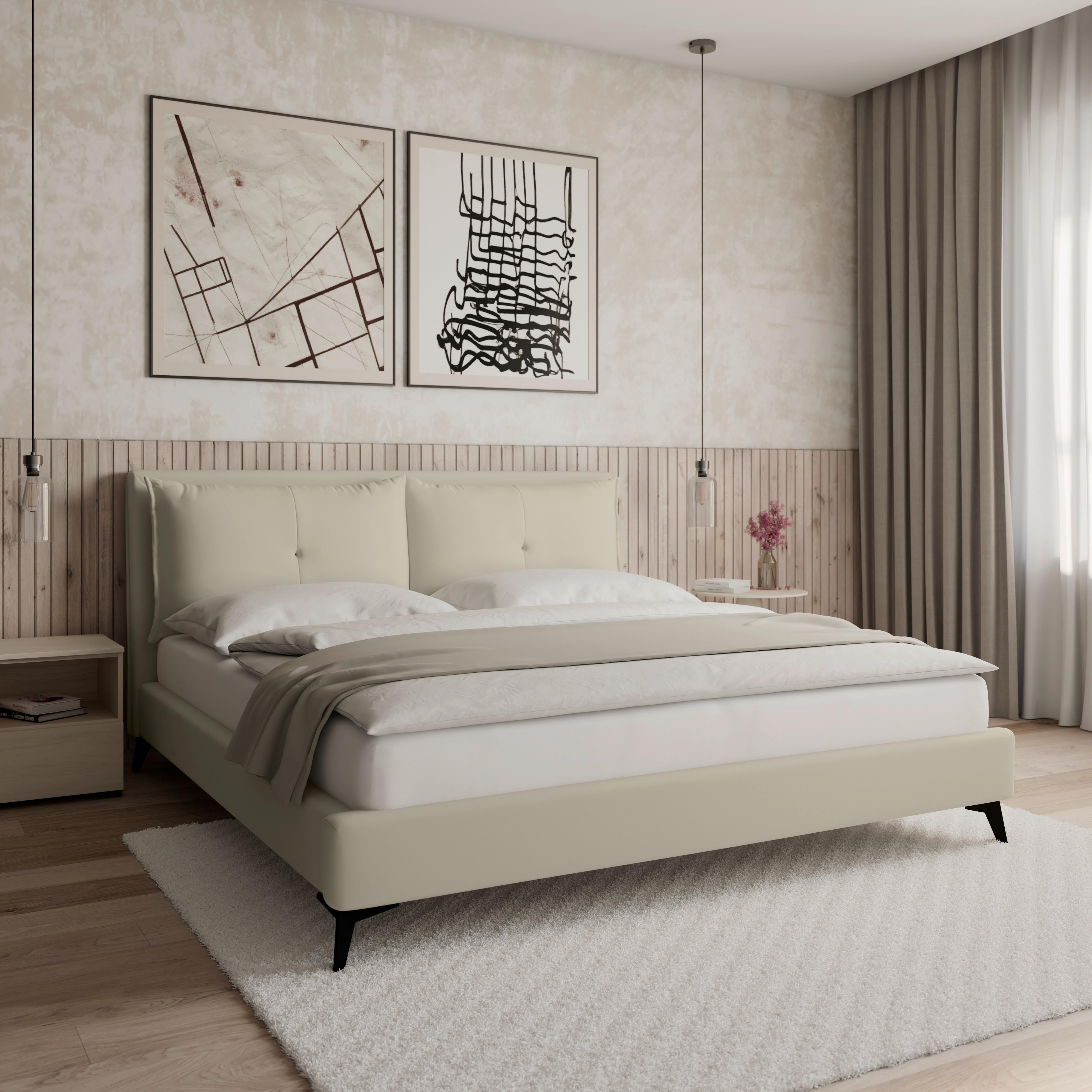 Čalouněná postel SLEEPY 180X200 cm, béžová - černá/béžová, Moderní, kov/dřevo (180/200cm) - Bessagi Home