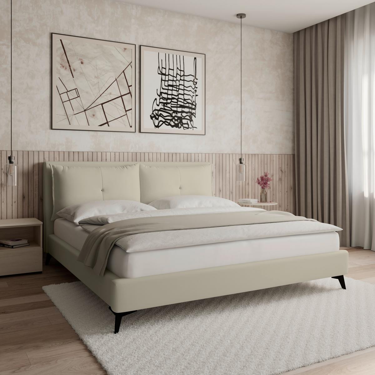Čalouněná postel SLEEPY 180X200 cm, béžová - černá/béžová, Moderní, kov/dřevo (180/200cm) - Bessagi Home