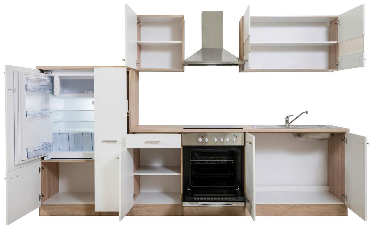 Küchenzeile ohne Geräte B: 300 cm Eiche Dekor/Weiß, Modern - Eichefarben/Weiß, Basics, Holzwerkstoff (300cm) - Respekta