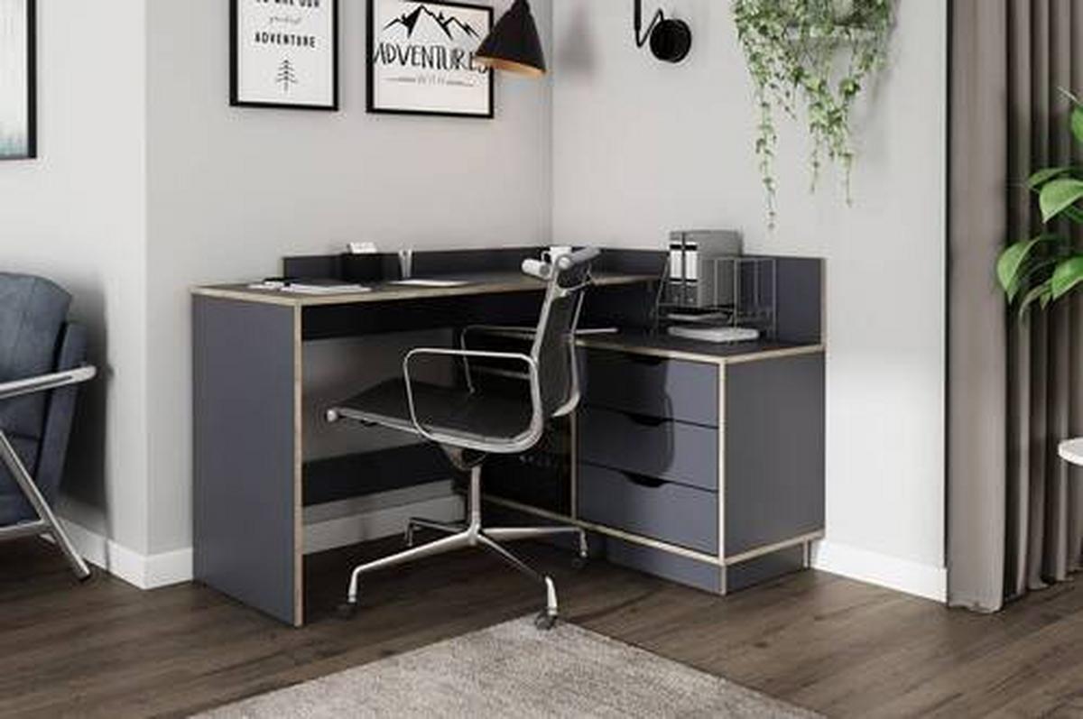 Eckschreibtisch Belfast Anthrazit B: 105 cm - Eichefarben/Anthrazit, LIFESTYLE, Holzwerkstoff (129/105/84cm) - MID.YOU