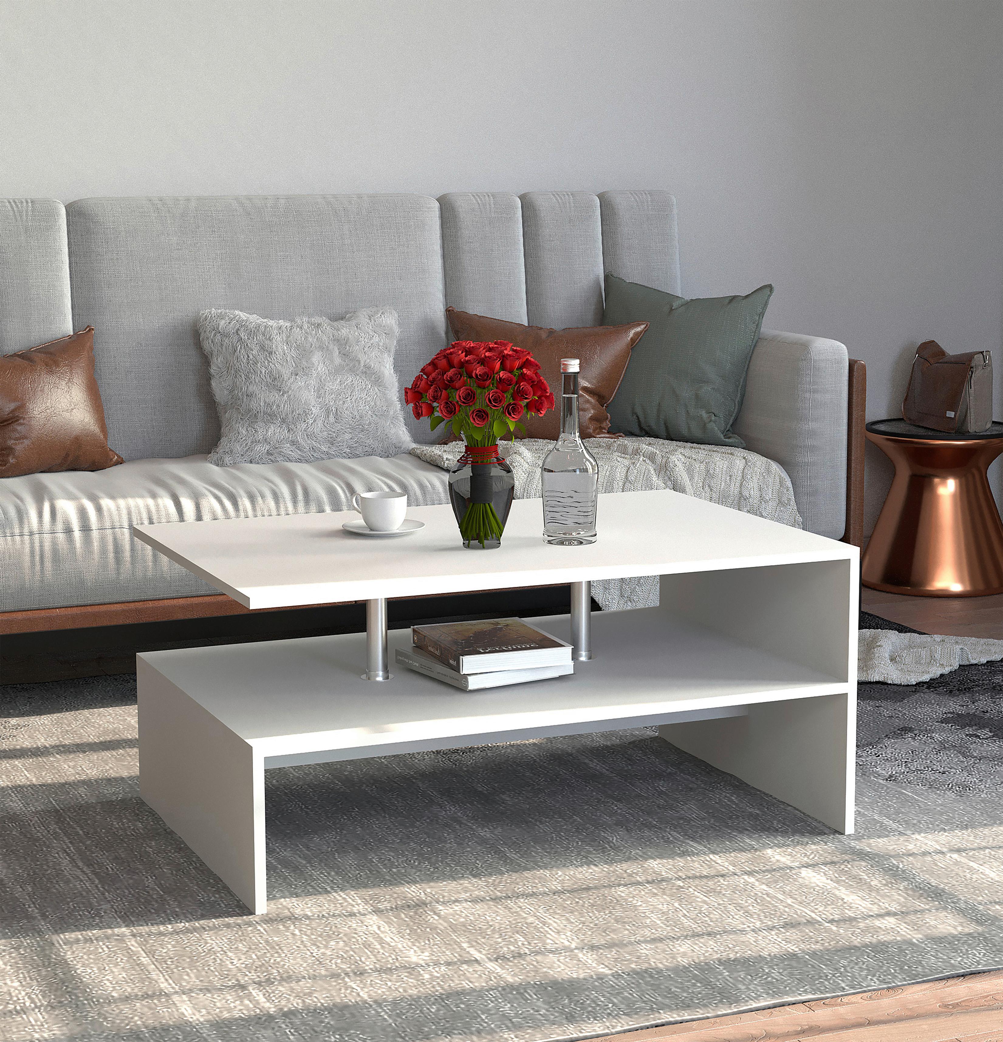 Couchtisch Maliso Weiß L: 90 cm - Weiß, Design, Holzwerkstoff (90/60/42cm) - MID.YOU
