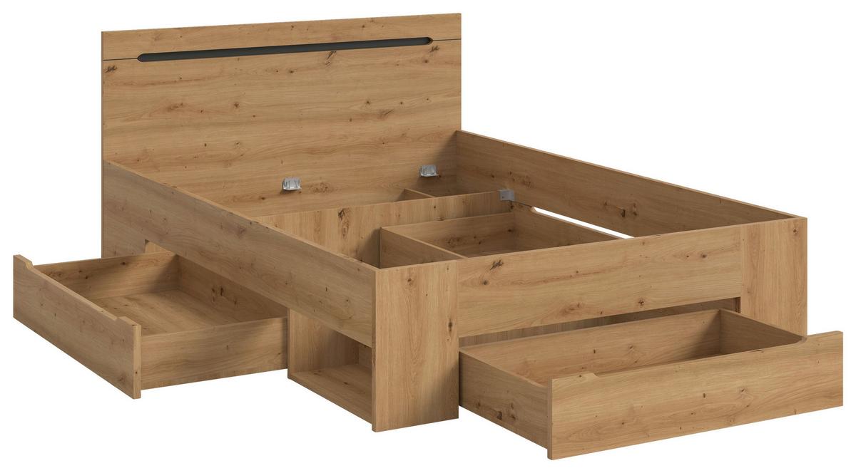 Bett Canu Grau /Eiche Artisan Dekor 140x200cm - Eiche Artisan/Grau, MODERN, Holzwerkstoff (140/200cm) - MID.YOU