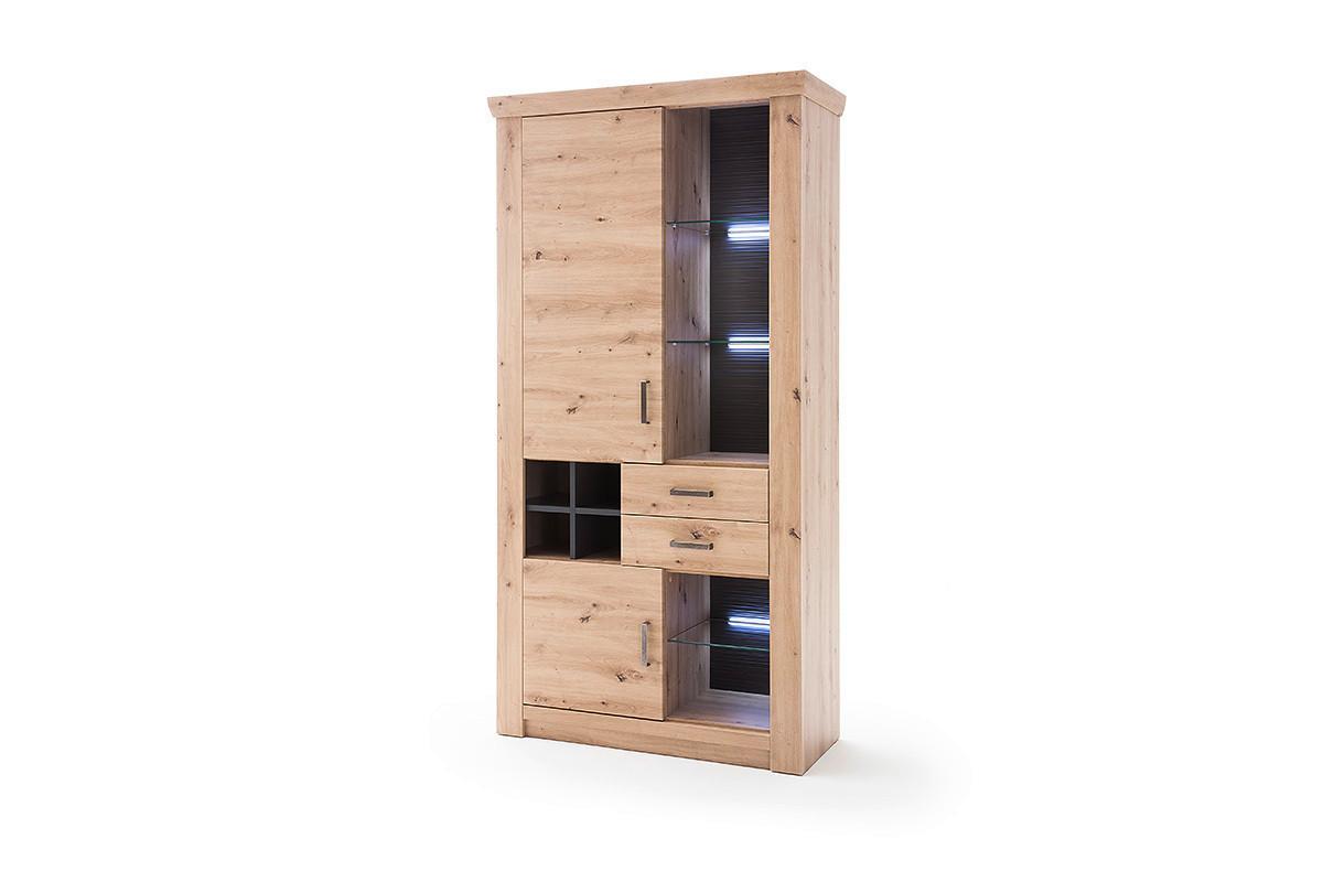 Vitrine B: 110 cm Meran Anthrazit/Eichefarben - Eichefarben/Anthrazit, Design, Glas/Holzwerkstoff (110/211/45cm) - Livetastic