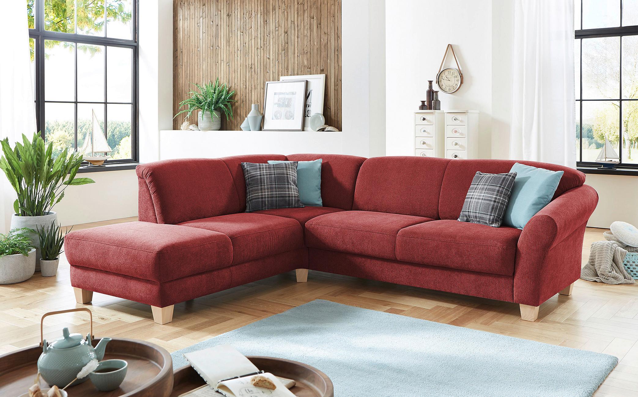 Ecksofa Gotland rot, 212x257 cm - Rot/Naturfarben, KONVENTIONELL, Textil (212/257cm) - Sit & More
