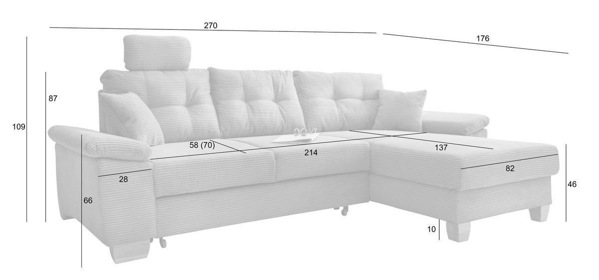 Ecksofa Brizzini Petrol S: 270x176 Cm - Petrol/Naturfarben, MODERN, Textil (270/176cm) - Livetastic